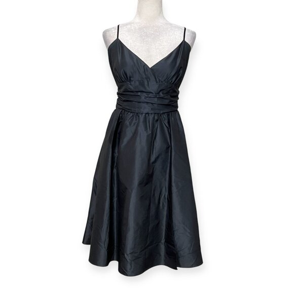 M.S.S.P. Dark Navy Silk Blend Fit&Flare Spaghetti Strap Dress L V-Neck Cocktail - Picture 2 of 14
